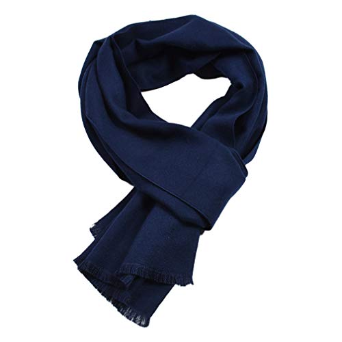 Zeagro - Bufanda de Lana para Hombre, Cuello de Invierno, cálida, Unisex, Color Puro, cálido otoño e Invierno Azul Azul Marino