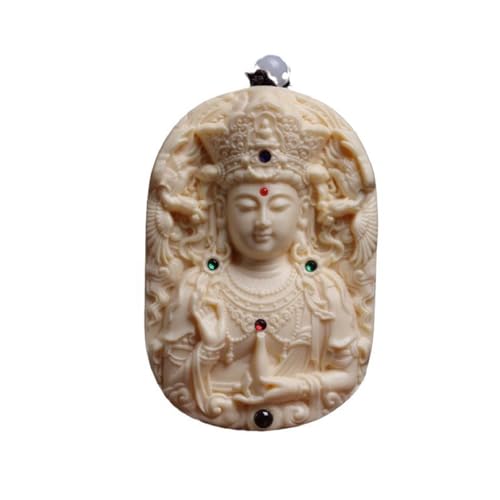 KAXHITFX Estatua De Madera Tallada Guan Yin Coche Colgante Tallado En Madera Decoración Adornos Decorativos Vintage para Sala De Estar, Dormitorio, Oficina, Hogar, Escultura De Feng Shui