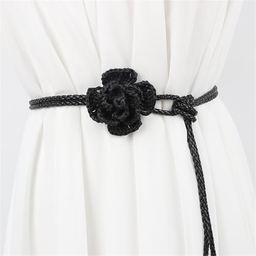 Vintage Flower Designs Woven Waist Belt Adjustable Length Waist Rope for Women Dresses and Skirt Spring All Matching3