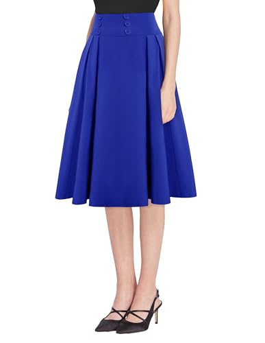 Image of Belle Poque Women's Midi Pleated A-Line Skirts Pockets