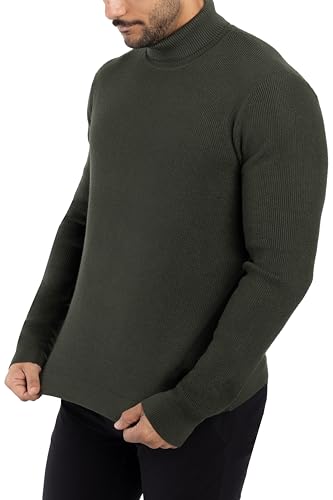 Men's Ribbed Turtle Neck Comfortable Fit Sweater, Men's Long Sleeve Mid-Weight Pullover Sweater for Fall4