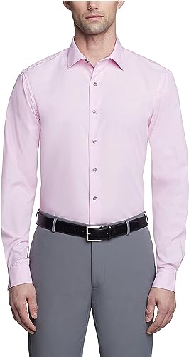 Kenneth Cole Unlisted Men's Dress Shirt Slim Fit Solid , Pink, 16'-16.5' Neck 34'-35' Sleeve