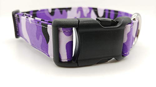 Purple Camo Dog Collar - Military Army camouflage puppy - soldier girl female - Cotton Fabric Adjustable with Buckle & D Ring - Handmade by Britches4Stitches