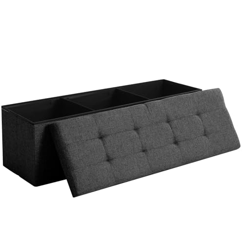 Image of Storage Ottoman Bench Foldable Footrest Foot Stool, 45 inch Fabric Black | Small Ottoman Foot Rest Seat Shoe Bench Flip-Top forliving Room End of Bed Bedroom Couch Dorm 166L Folding Upholstered Chair