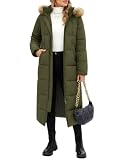 Abrigo Acolchado para Mujer - Tuopuda Larga Acolchado Abrigo de invierno para Mujer Chaqueta Espeso con Capucha Abrigo Largo Resistente al Viento con Cremallera y Bolsillos(Verde militar,XL)