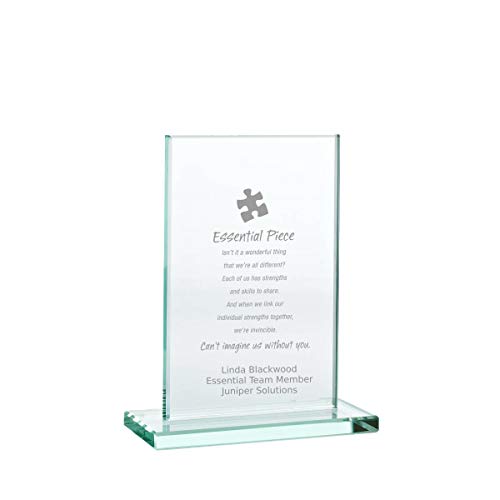 Baudville Engraved Trophy - Jade Glass - Award for Employees - Personalized Engraving Up to Three Lines and Pre-Written Verse Selection - Small Rectangle