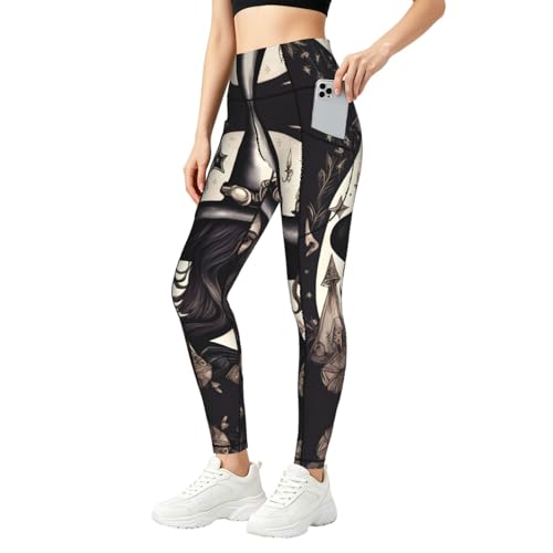 Pantalones elásticos TTYDOKLA con bolsillos laterales y estampado místico para yoga