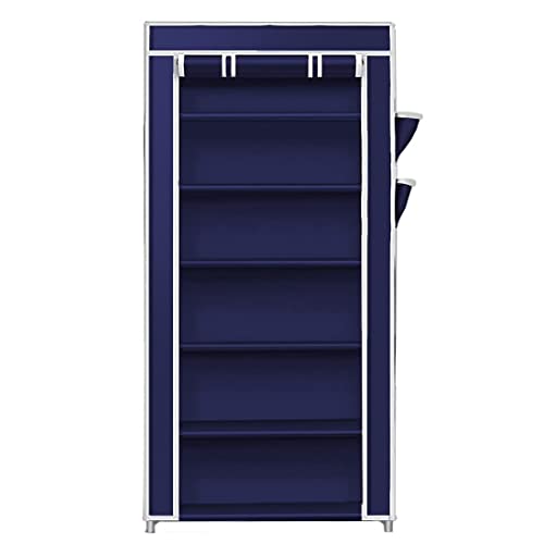 Image of COROID Digital Printed Multipurpose 6 Shelve Wardrobe,Foldable,Collapsible Fabric Wardrobe Organizer for Clothes Drawers Portable Wardrobe Clothing Space Saving Wardrobe (6-Layer, NavyBlue)
