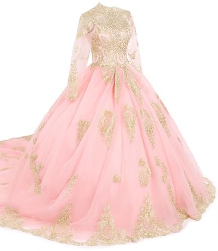 LEJY Women's Muslim Wedding Dresses High Neck Applique Long Sleeves Ball Gowns3