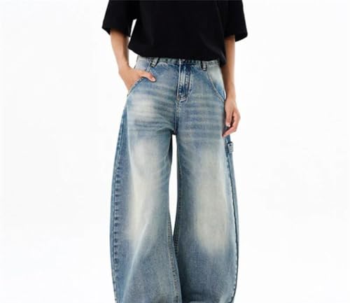 Men Wide Leg Washed Jeans High Waisted Loose Fit Casual Solid Color Denim Pants Streetwear2