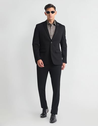 Image of Arrow Mens Black Solid Long Sleeve Polyester Slim Blazer