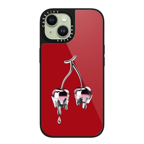 Coque iPhone 15 CASETiFY Glaze compatible MagSafe en cerise chromée noire