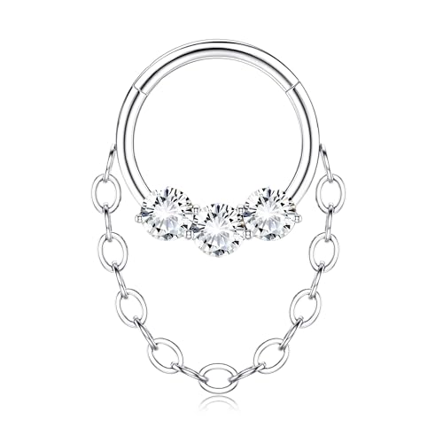 BodyBonita 16G/18G Septum Rings Clicker - 316L Stainless Steel Hinged Hoop Nose Rings for Women Dangle Earrings Hoop Cartilage Conch Piercing Jewellery Tragus Daith Helix 14k Gold Plated/Silver 8/10MM