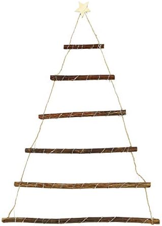 Sentik 64cm Tall Christmas Lit Twig Wall Tree 40 Warm White LED Lights Battery Operated Hanging Xmas Wall Decoration Wooden Rope Ladder Bedroom Living Room