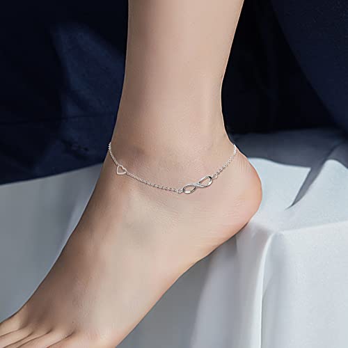 Finrezio 925 Sterling Silver Infinity Anklet Bracelet for Women Girls Adjustable Foot Jewelry Gift Silver/Rose Gold - Image 6