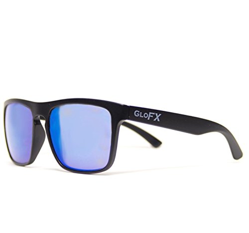 GloFX Bridge Diffraction Glasses – Flat Black – Blue Mirror
