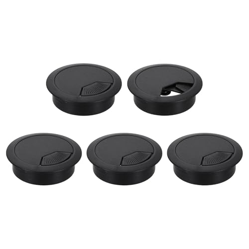 uxcell 5 Pcs 53mm (2.09 Inch) Desk Grommet, Plastic Cable Hole Cover, Wire Cord Cable Organizer for Home Office Computer Desk Cabinet, Black