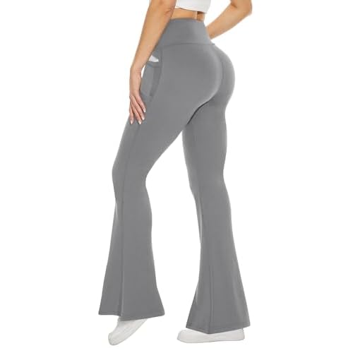 TNNZEET Black Flare Leggings for Women, Crossover Yoga Pants with Pockets Bootcut Flared Leggings High Rise X-Small Black