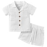 Weixinbuy Baby Boy Clothes Set Toddler Summer Outfit Cotton Linen Short Sleeve T-shirt Top Pocket Button-Down Shirt Short Set
