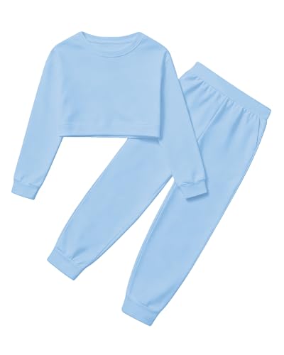 Image of Betusline Girls 2 Piece Outfits Girls Cropped Sweatsuit Pants Outfit Clothes Set, 4T-14 Years