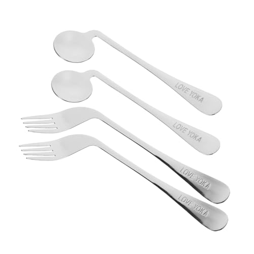 OATIPHO 高齢者向け角ステンレス製フォークスプーン 滑らかハンドルで持ちやすく介護食事補助 患者や寝たきりの方に 点入り