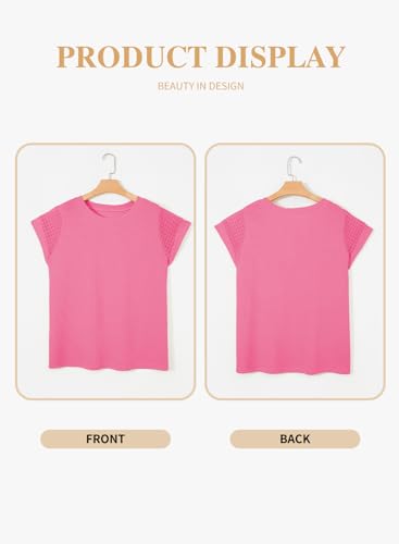 Image of Eytino Plus Size Tops for Women Waffle Knit T-Shirts Round Neck Short Sleeve Casual Loose Basic Tee Blouses(1X-5X)