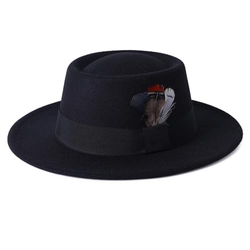 Chapeau Fedora classique Lanzom en feutre à large bord pour homme et femme