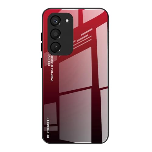 Dedux Coque pour Xiaomi Redmi 15 5G, Etui Dégradé de Couleur Verre Trempé Back Coque + Souple Silicone TPU Case Cover Protection Antichoc Housse (Rouge/Noir)