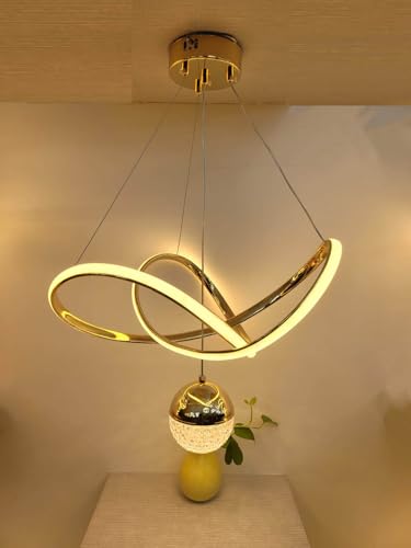 Image of Premium Infinity Loop LED Stylish Gold Finish with 3 Different Color Mode (Warm White, Cool White, Neutral White) Chandelier with Height Adjustable Hanging