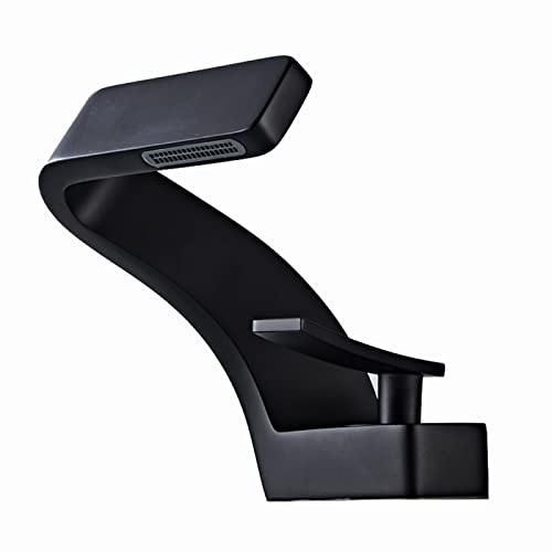 Robinet cascade or noir pour lavabo de salle de bain monotrou en laiton