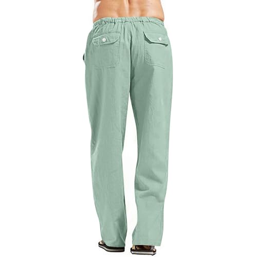Hawyet Cotton Linen Pants for Men, Casual Lightweight Breathable Wide Leg Trousers, Elastic Waist Drawstring Yoga Beach Pant3