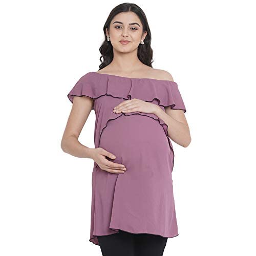 Side Knot Women's Maternity Sustainable Rayon Maternity Tops/V-Neck Elbow Sleeves Maternity Tops for Pregnant Women