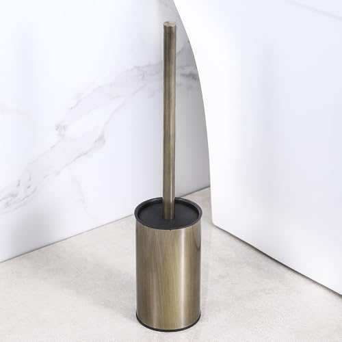 Stainless Steel Toilet Brush and Holder, floor standing, long handle,Heavy Duty Cleaner for Bathroom brushed brass