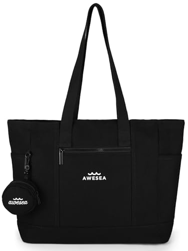 Large Canvas Tote Bag for Women - Durable Tote bags with interior Pocket and Zipper perfect for Travel and Daily Use