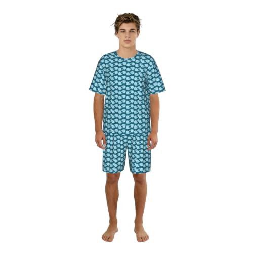 Pyjama court hommes vêtement de nuit doux imprimé baleines mignonnes