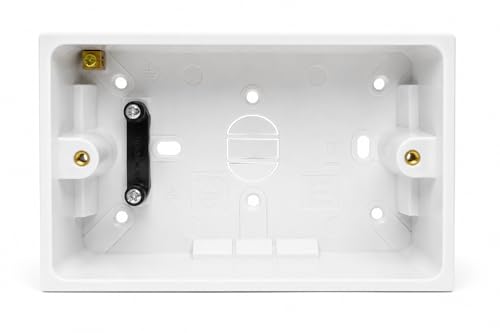Image of 1pcs. Dual 2 Gang Surface Mount Back Box Pattress Box (47mm Deep) Fitted With Earth Terminals, White