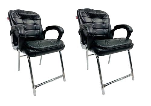 Image of Stainless Steel Special Director Principal Manager Office Visitor Study Chair with Arm Rest with Double Pipe Frame and Cushioned Seat Back (2, Black, H Frame)