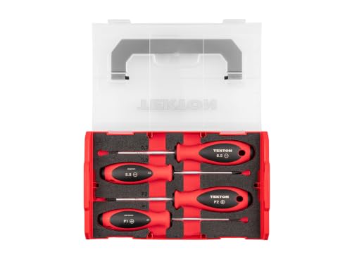 Image of TEKTON Phillips and Slotted Screwdriver Set, 4-Piece | DWZ90604 | 4 Inch Shanks, P1 - 2, 5.5 - 6.5 mm, Mini Stacking Tool Box