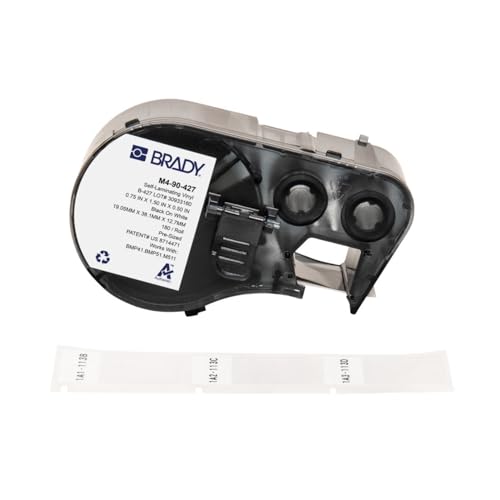 Brady Etichette in Vinile autolaminante per Stampante Etichette BMP41/BMP51/BMP53/M511-180 Etichette Industriali Adesive - Nero su bianco, trasparente (19,05 mm (L) x 38,10 mm (A)) - M4-90-427