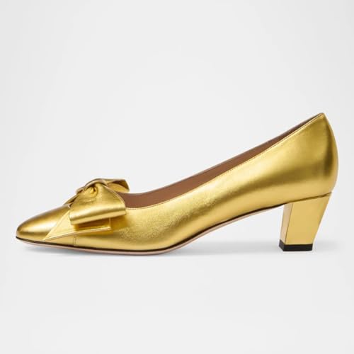 FSJ Women Cute Bow Chunky Low Heel Pumps Closed Square Toe Slip On Comfortable Block Heel Wedding Party Office Dress Shoes Size 4-16 US2