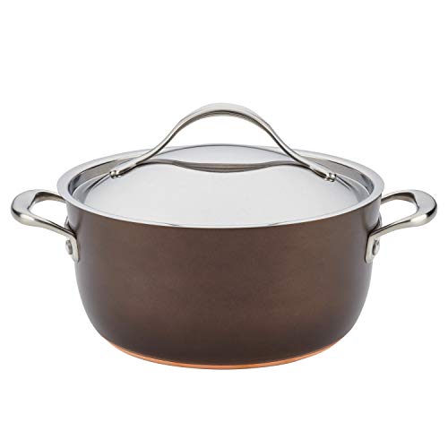 Anolon Nouvelle Copper Luxe Hard Anodized Nonstick Casserole Dish/ Casserole Pan / Dutch Oven with Lid - 5 Quart, Sable