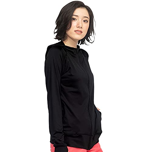 FELLOW フェロー 全38色柄 ラッシュガード パーカー レディース ラッシュパーカー 接触冷感 ラッシュ フードあり 長袖 UVカット UPF50 + ブラック×ブラック 3Lサイズ