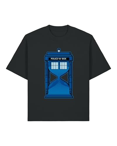 Image of Police Box Public Call Time Travel Unisex Heavyweight Cotton T-Shirt Black XXX-Large