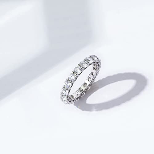Amazon Essentials Platinum-Plated Sterling Silver All-Around Band Ring set with Round Infinite Elements Cubic Zirconia (3 cttw), Size 6