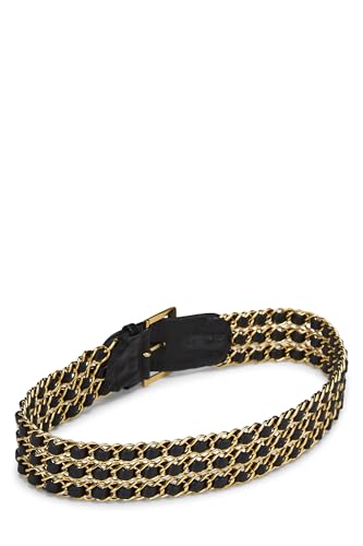 Pre-Loved Gold & Black Leather Chain Belt, Gold3