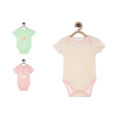 Image of miniklub Baby Envelope Neck Short Sleeve Knitted Cotton Body Suit, Pack of 3 (Multi Color)