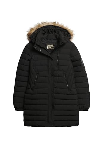 Superdry Fuji Hooded Mid Length Puffer - Chaqueta para mujer, Negro, 38