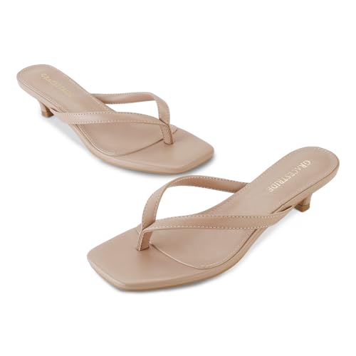 Image of Women's Flip-Flops Kitten Heels Thong Sandals For Women Square Toe Slip On Fashion Summer Dress Sandals