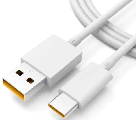 Image of Original 65W Type C 1M Supervooc Fast Charging Cable for Realme P3x, P3 Pro, 14 Pro Plus, 14 Pro, 14x, GT 7 Pro, GT 7 /6 /6T, P1, P2 Pro /Tab /Laptop 45Watt Superdart /Dart High Speed Data Transfer, White