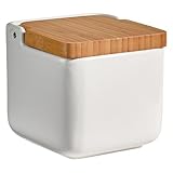 Solty - Salero de Cocina cerámico con Tapa de Bambú - Salero y azucarero...